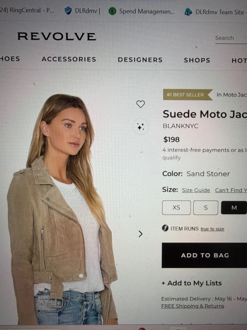 Blank NYC Sand Stoner Suede Moto Jacket in Taupe Size Medium